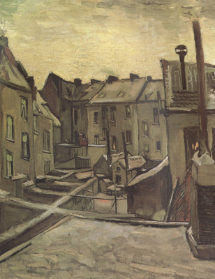 Backyards of Old Houses in Antwerp in the Snow (nn04)
